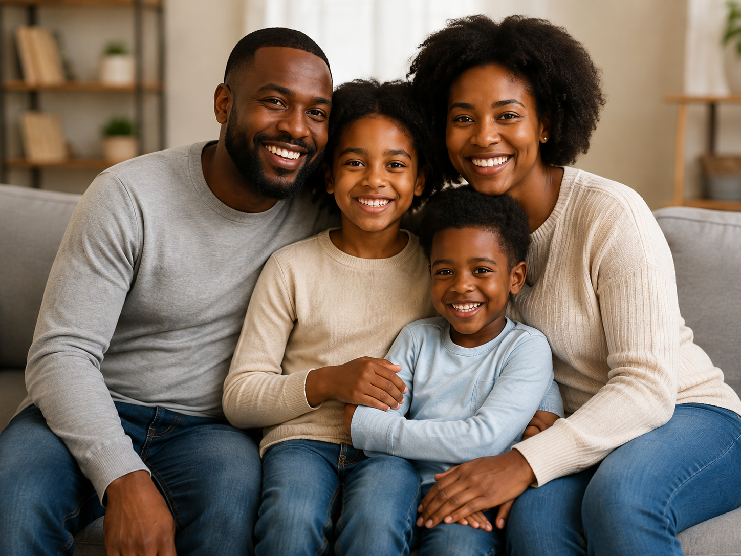 Family together in a warm home setting